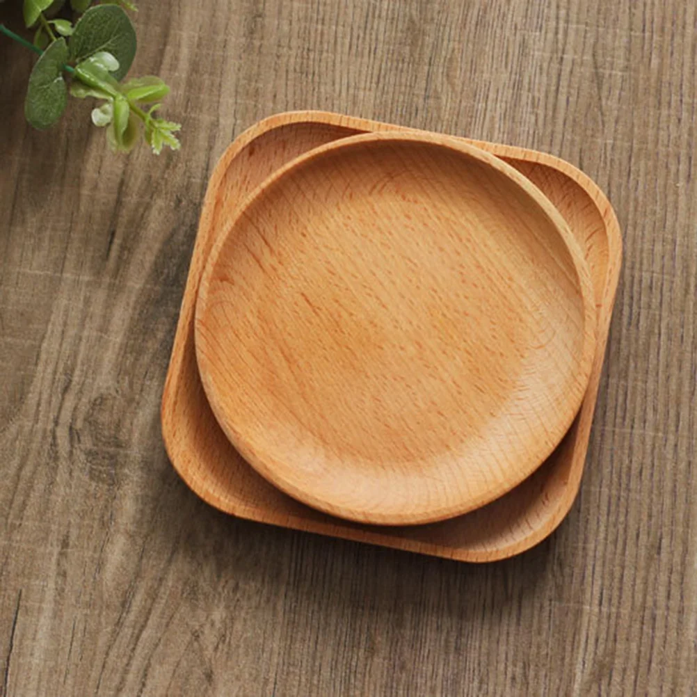 Natural Wood 12Cm Cookies Tray Round Wooden Plate Dessert Snack Tray Kitchen Baby Plate Cup Tray Bowls Plates Trays Home Decor 5