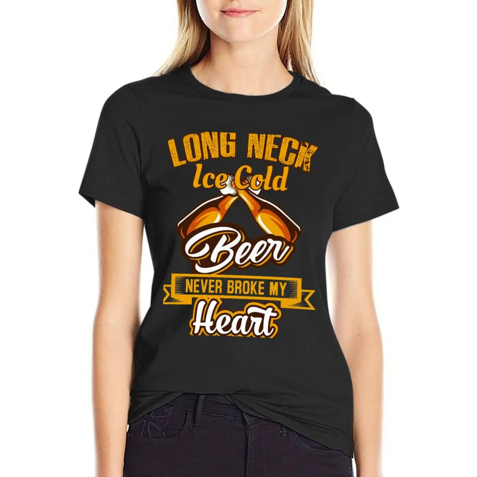 Long Neck Ice Cold Beer Never Broke My Heart T-Shirt quick-drying plain plus sizes oversized Women t shirt
