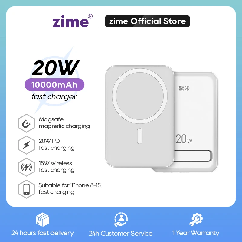zime 10000mAh Mini Portable Magnetic Wireless Power Bank Fast Charging 20W For iPhone Series And Others With Batteries Externen