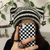 Crochet Stripe Pattern Handmade Cat Ear Hat Soft Winter Warmer Knitted Hat Cold Winter Presents for Students Teenagers 2