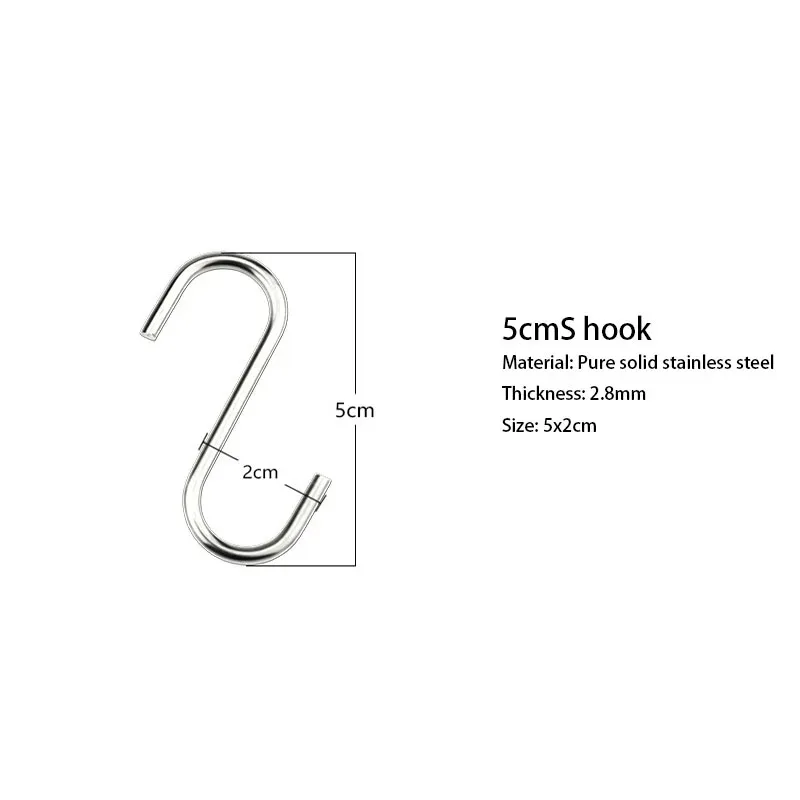 5/10/20PCS Stainless Steel S Shaped Hook Kitchen Bathroom Clothing Hooks Multi-functional Metal Hanging Hook Railing Hanger Bags 6