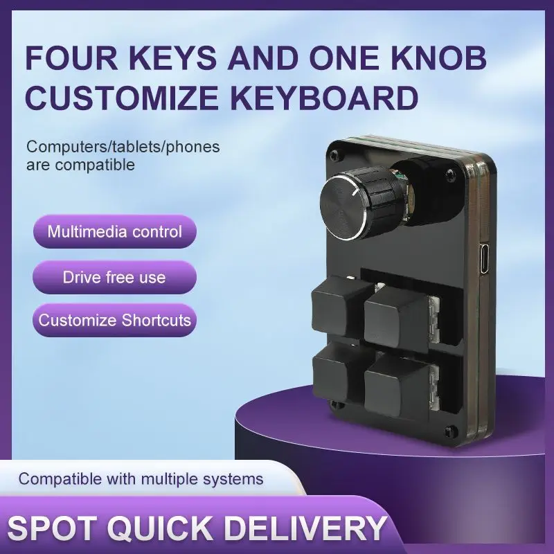 

Mini 4-key Keyboard Custom Shortcuts Portable One Handed Programmable with Knob Mechanical Keypad for PC Laptop Office Supply