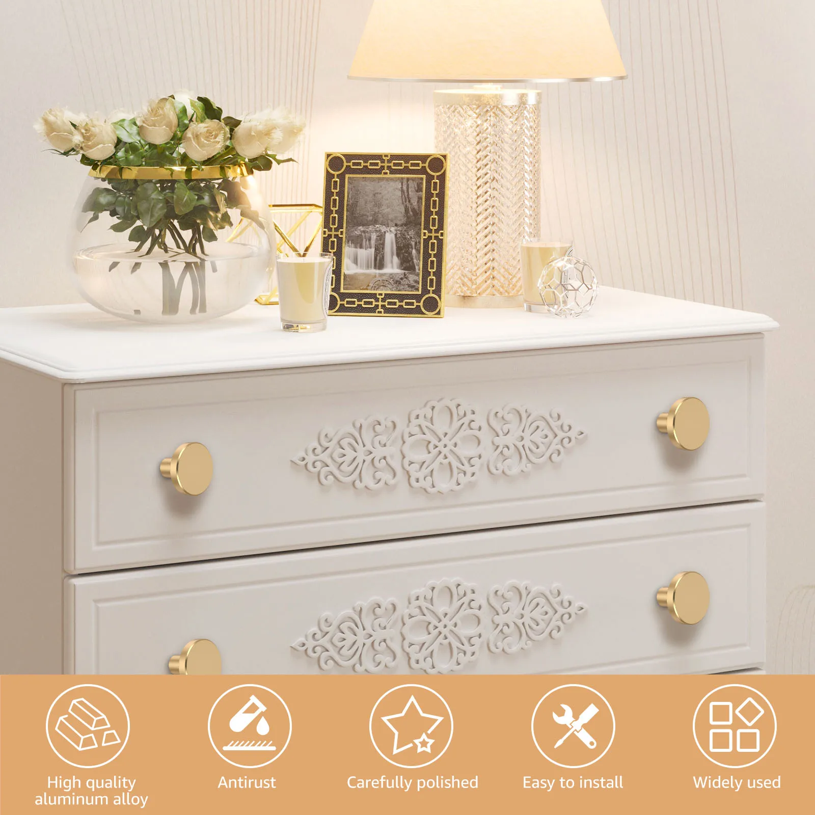 알루미늄 합금 가구 손잡이, 서랍 손잡이 세트, 25mm 직경 캐비닛 손잡이, 스크루 드라이버 장착, 장식 하드웨어, 12 개