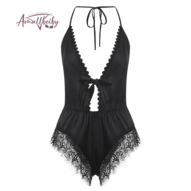 Deep V Onesie Women One-Piece Bodysuit Summer Home Clothes Underwear Backless Temptation Sexy Lingerie Leisure Adult Onesies