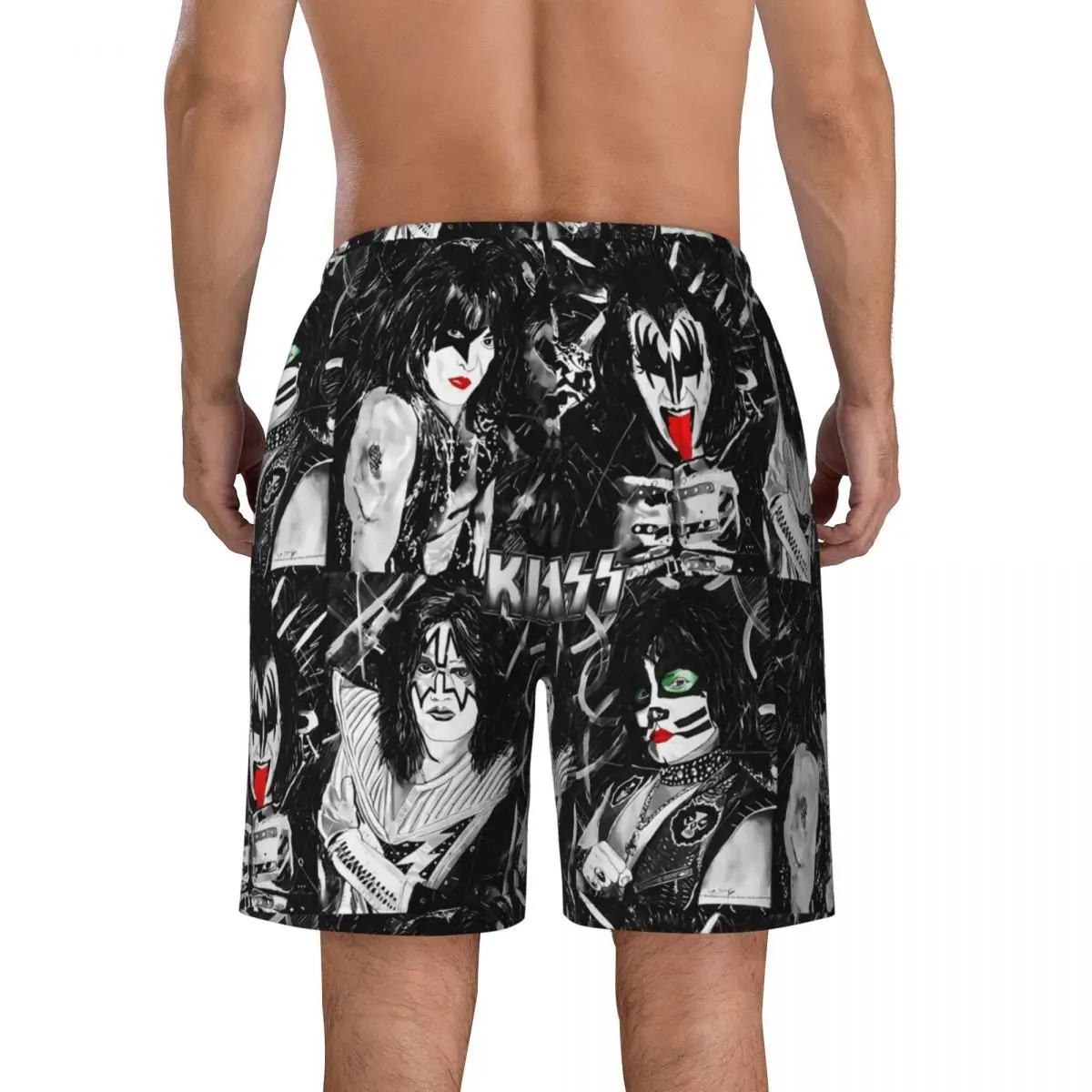 Bathing Suit Kiss Band Board Shorts Summer Rock Band Hawaii Board Short Pants Males Pattern Sportswear Fast Dry Swim Trunks 3