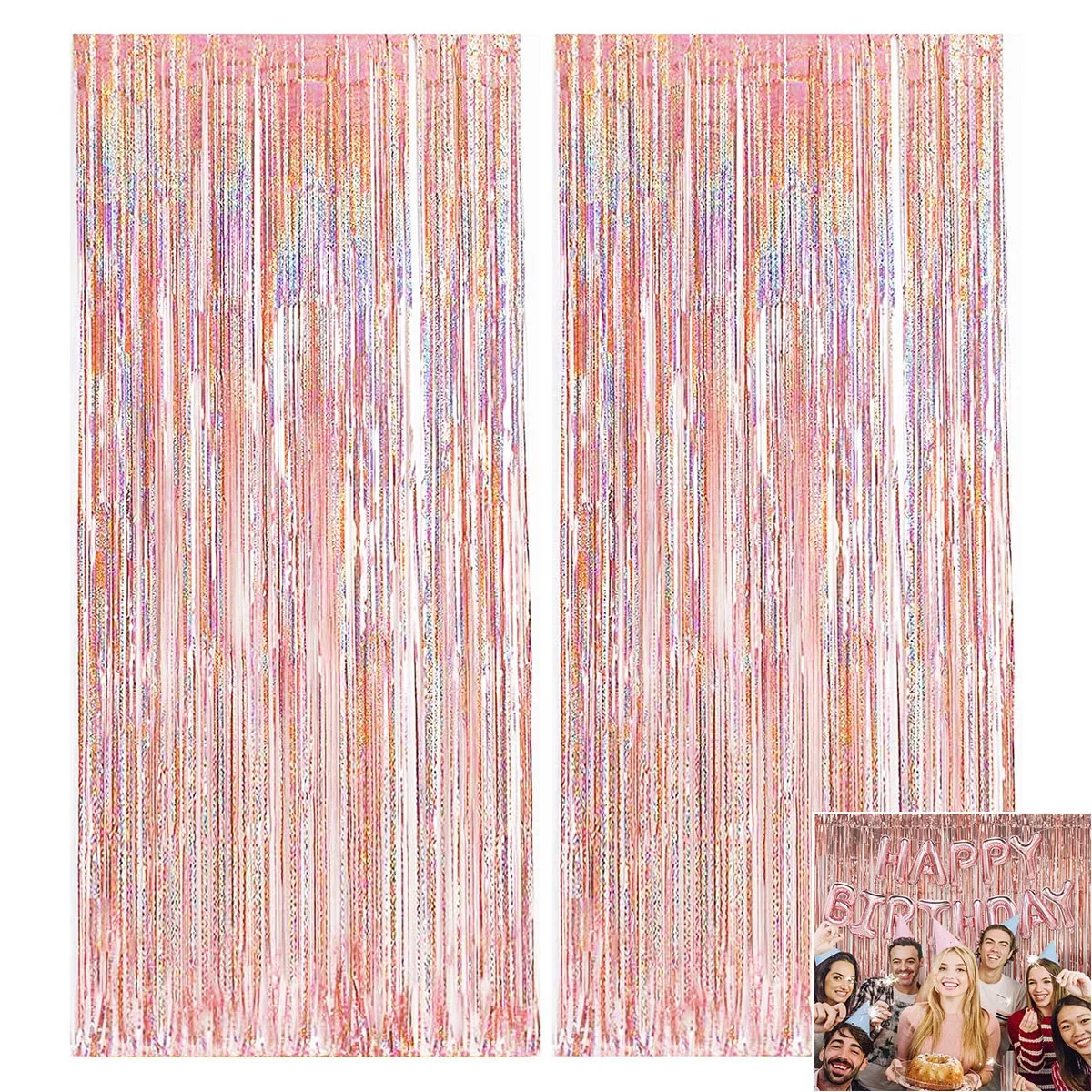 Tinsel Curtain 2Pcs 2m Rose Gold Metallic Foil Tinsel Curtain Girl Birthday Wedding Bridal Shower Party Decoration Tassel Background