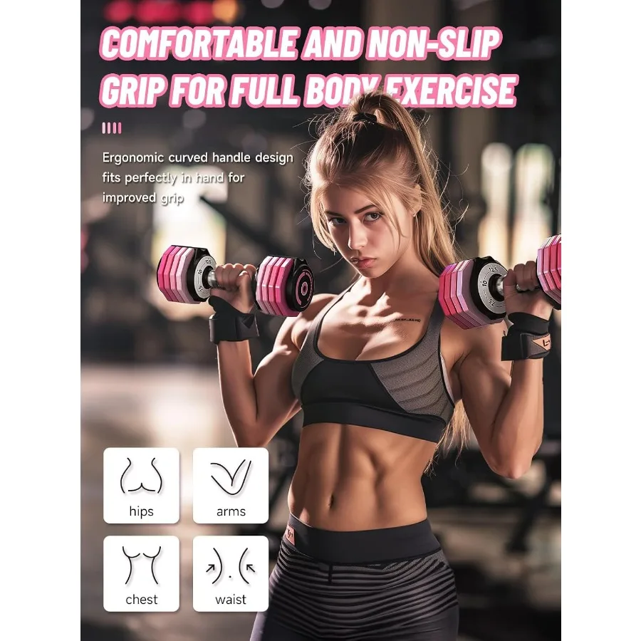 Adjustable Dumbbells Set 12.5LB Pair, 1-Sec Fast Adjustable 5 Weights by Turning Handle, Premium Comfort Non-slip Metal Dumbbell