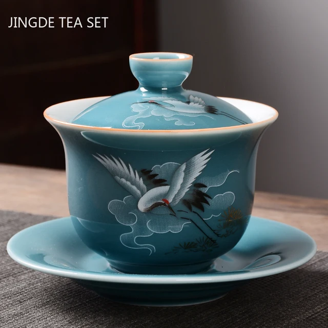 Retro Ceramic Gaiwan Teáscsésze Travel Hordozható, Kézzel Készített Tea Tureen Kínai Porcelán Teamáró -Kiegészítők - Image 6