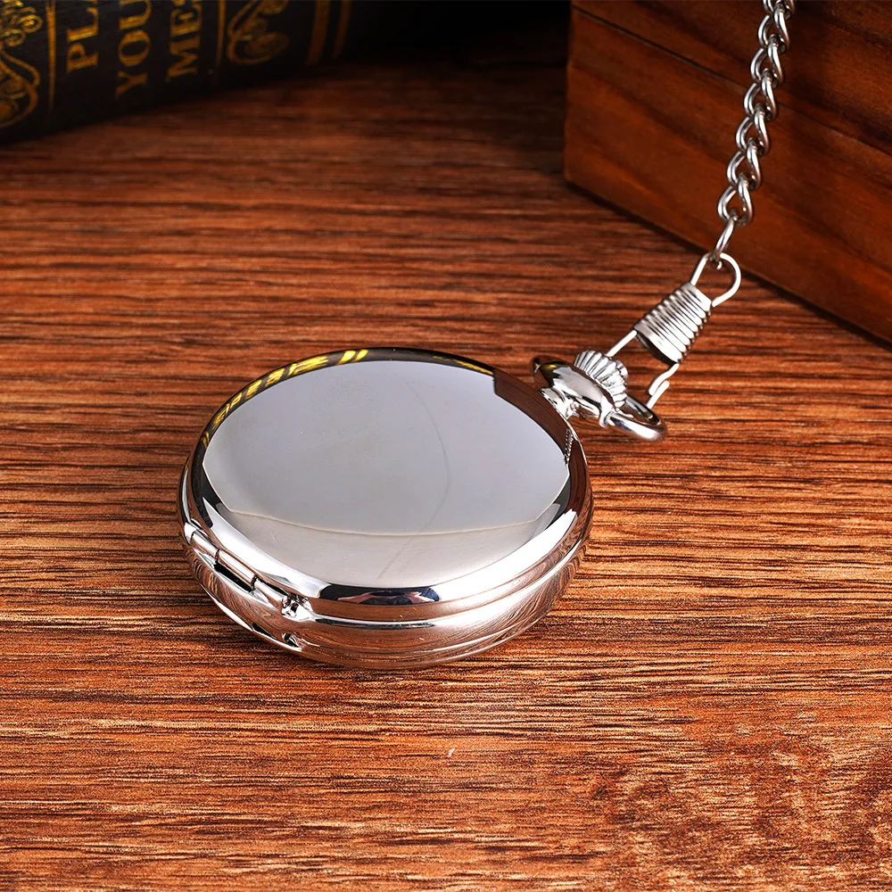 Luxury Sliver Mechanical Pocket Watch for Men Women Smooth Case Roman Numerals Dial Man Fob Chain Pendant Clock for Collection