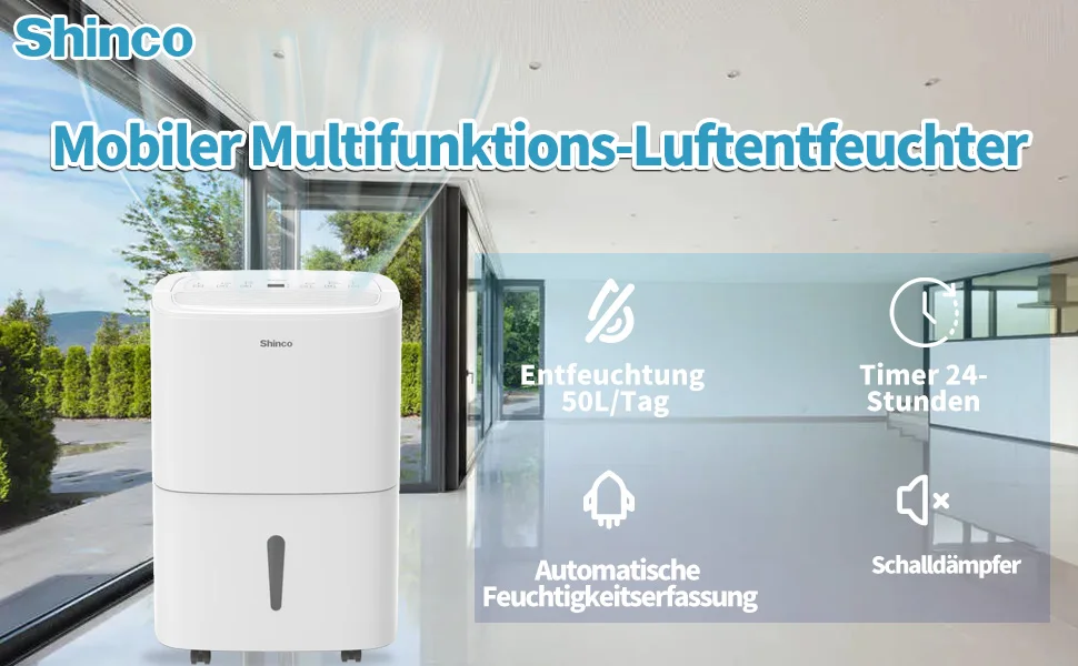 SHINCO 50L WLAN-Luftentfeuchter mit Pumpe, für Räume 165 m3 (55 m2), 7L Wassertank, Aktivkohlefilter, Energieeinsparung, Automa – Detail 1