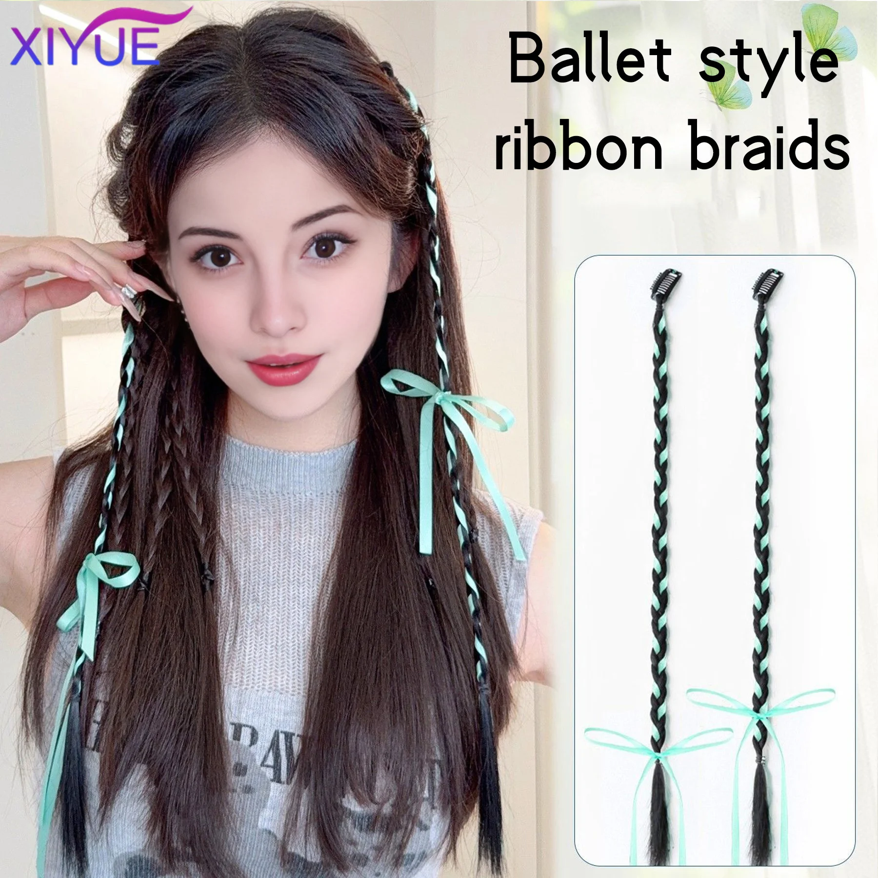 XIYUE 22 Inch Synthetic Ballet Style Ribbon Wig Women Sweet Simple Hair Braided Dreadlocks Hair Accessories Dating Headwear