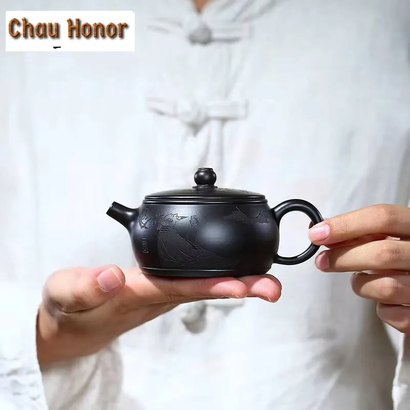 160ml Yixing Handmade Purple Clay Teapots Raw Ore Black Mud Tea Pot Ball Shaped Infuser Kettle Chinese Zisha Tea Set Drinkware