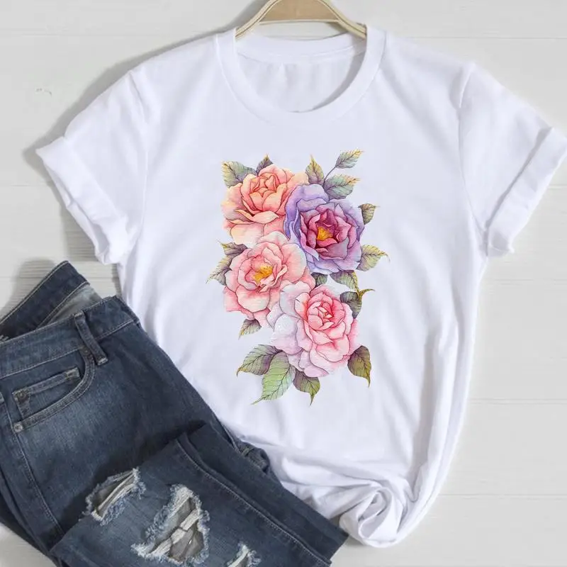Clothing Floral Women Print European and American Short-sleeved T-shirt Women Clothing Tops Oversized T Shirt