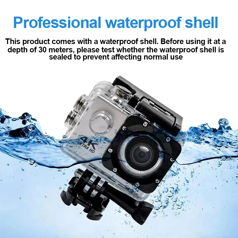 Waterproof Sports Camera HD 1080P 30FPS Mini Model 2.0inch Screen Underwater 30m Shooting Mini Camera Outdoor Kit Loop Recording