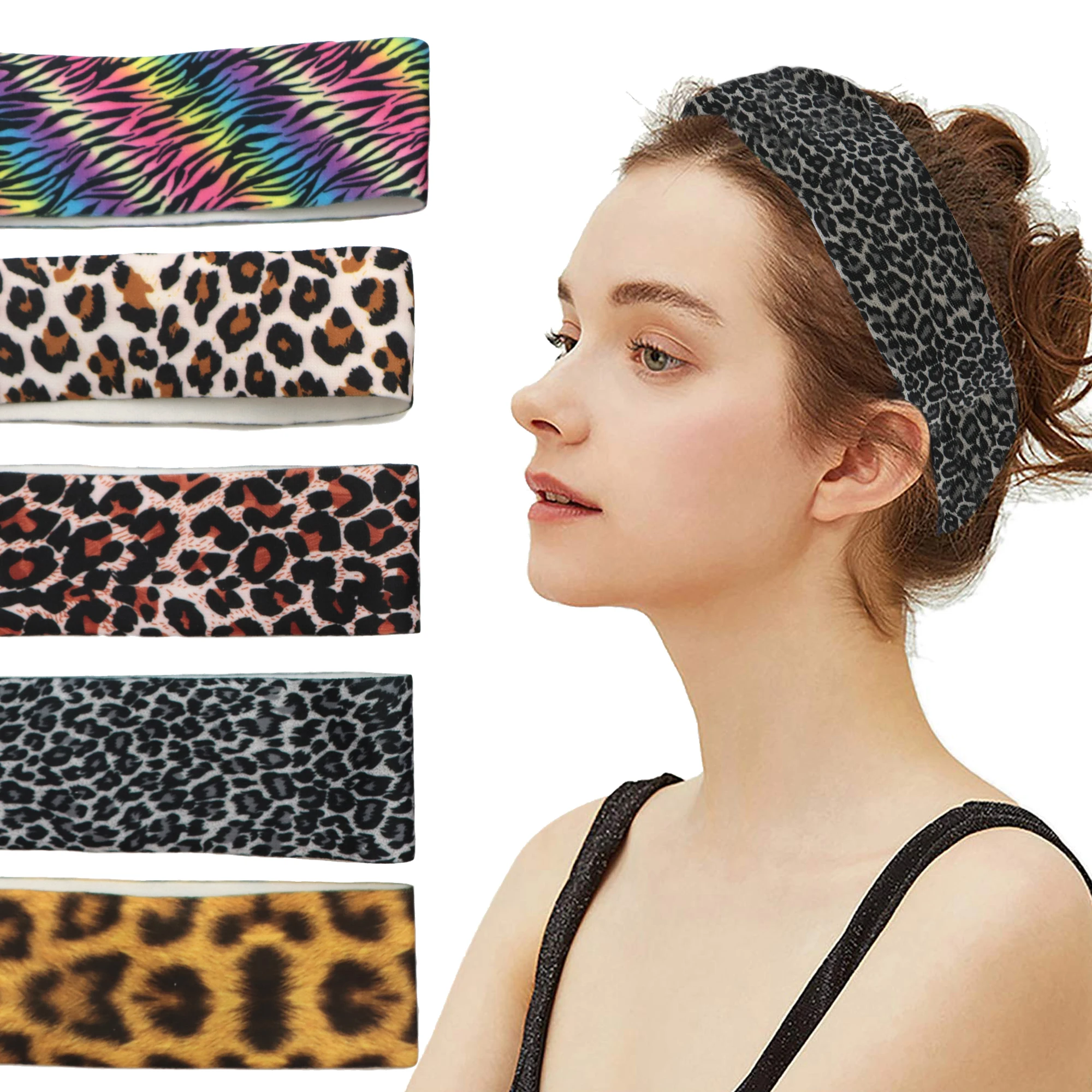

5 Pcs/lot Fashion Leopard Zebra Printed Woman Elastic Headband Knitting Variety Of Cross Yoga For Hair Accessories,5Yc21233
