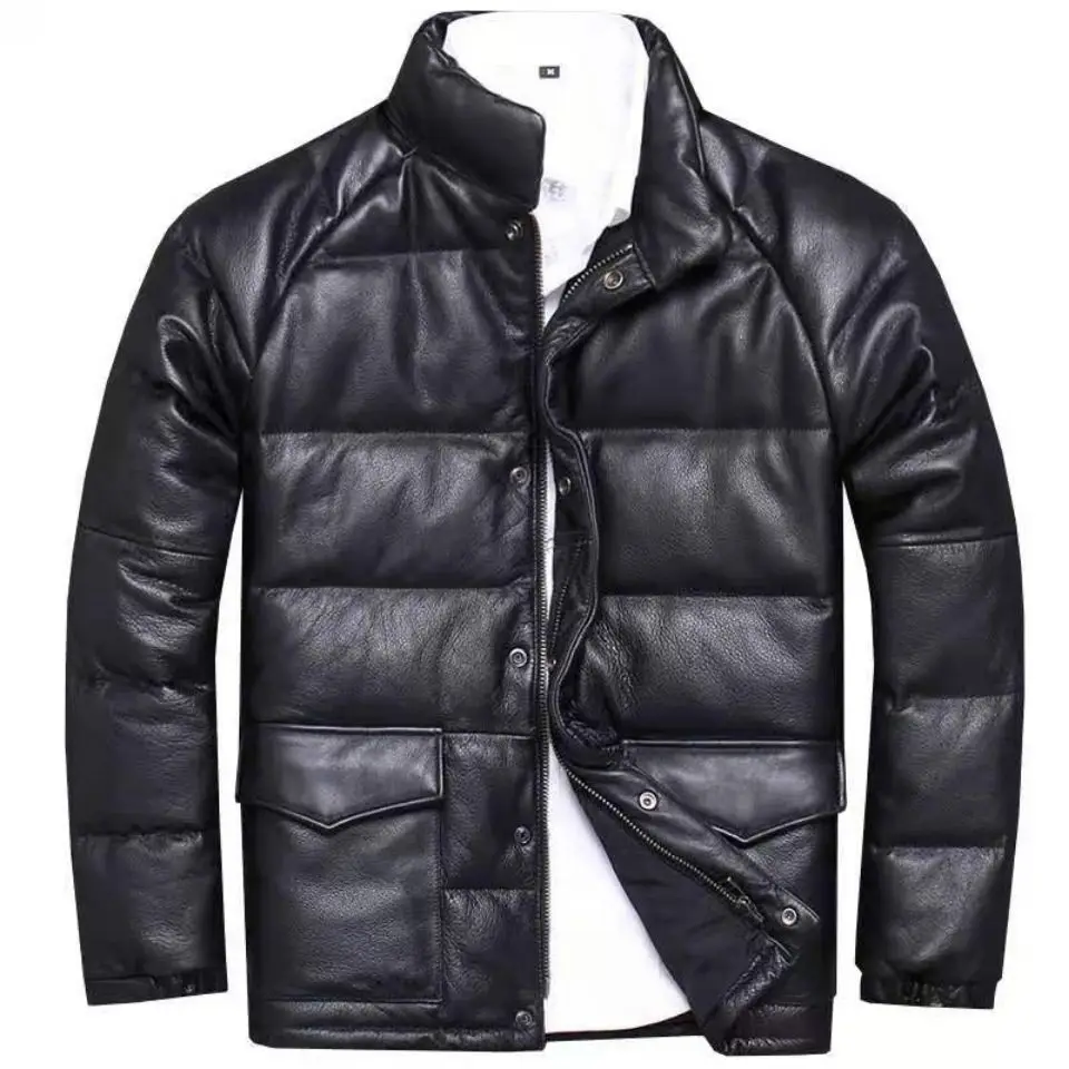 

Winter Down Jacket Men Luxury Genuine Leather Jacket Man Thicken Warm Duck Down Coat Male Fluffy Cow Leather Puffer Jacket Men