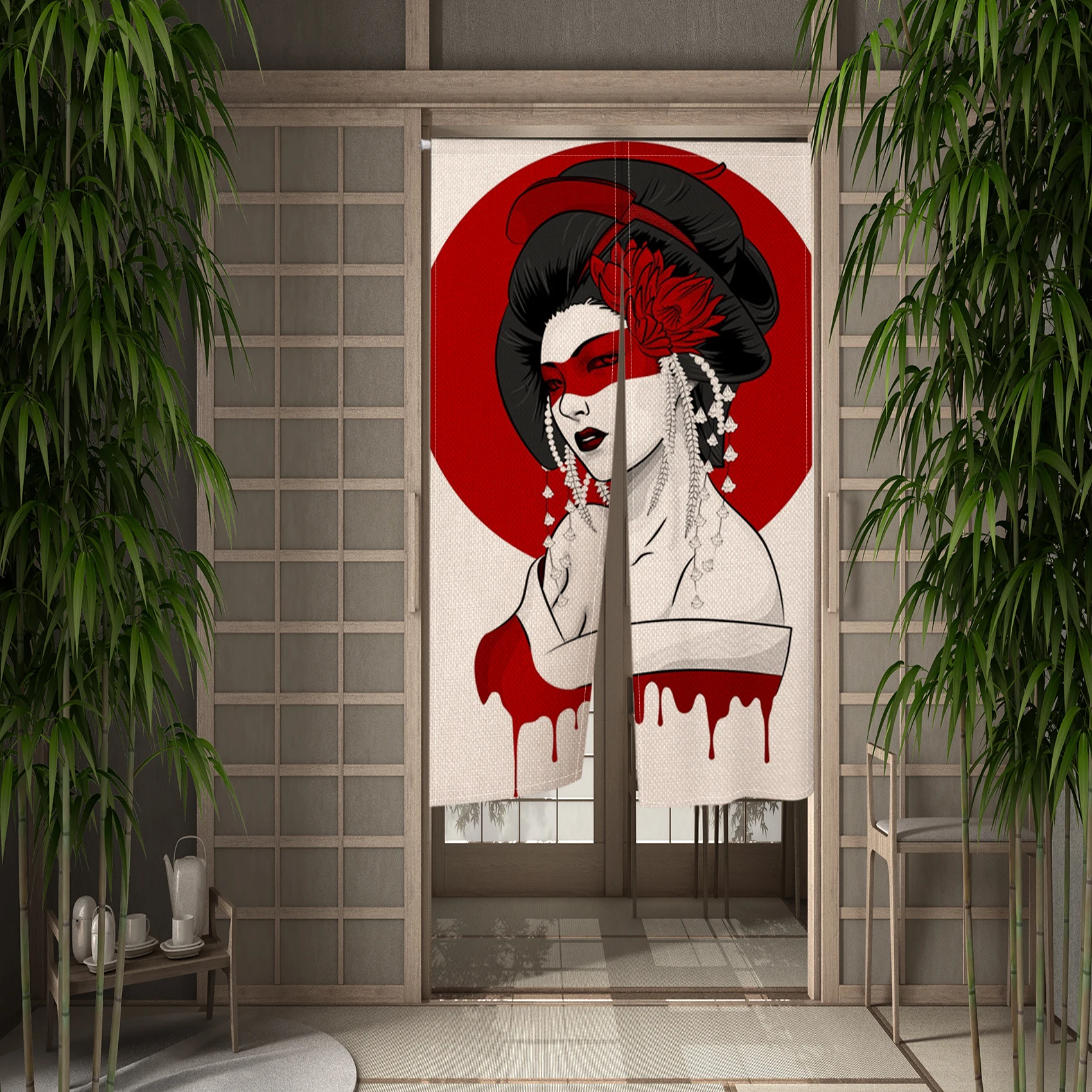 Beautiful Woman Pattern Japanese Door Curtain Showa Beautiful Woman Bedroom Bathroom Semi-Split Private Partition Fabric Curtain 6