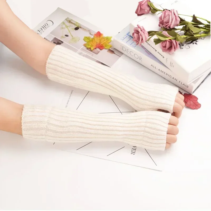 

Long Fingerless Gloves Knitted Arm Sleeve Fine Casual Soft Girls Goth Clothes Punk Gothic Glove Women‘s Mitten Winter Arm Warmer