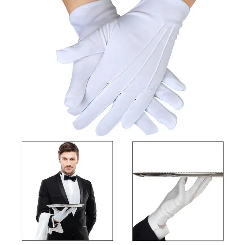White Gloves Magician Honor Guard Hands Protector Full Finger Men Women Formal Tuxedo Etiquette Gloves Reception Parade
