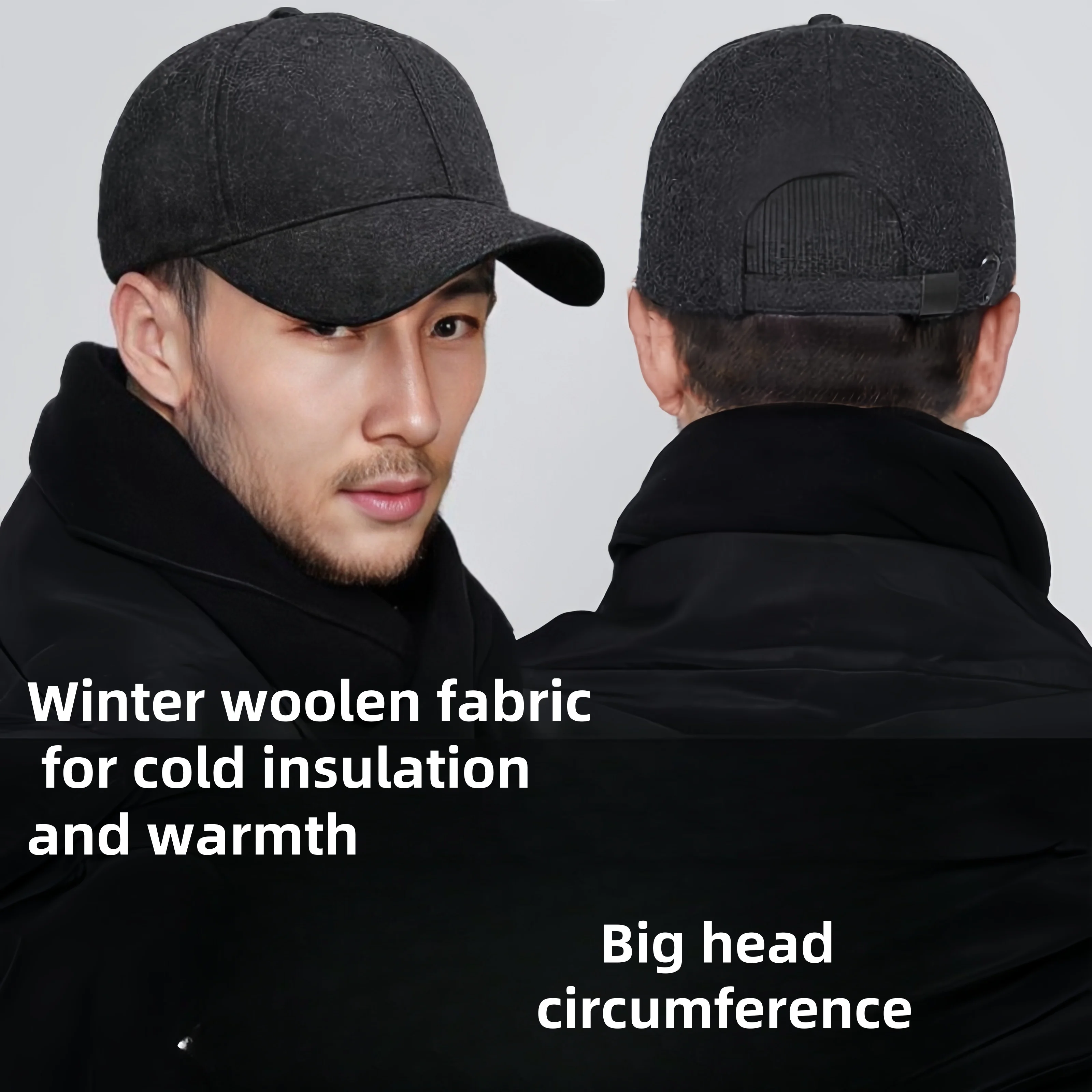 Men's Baseball Cap Wool Winter Hat 2021 Thickened Big Head Circumference Hat Fashion Warm Trucker Cap Outdoor Sport Dad Hat 3