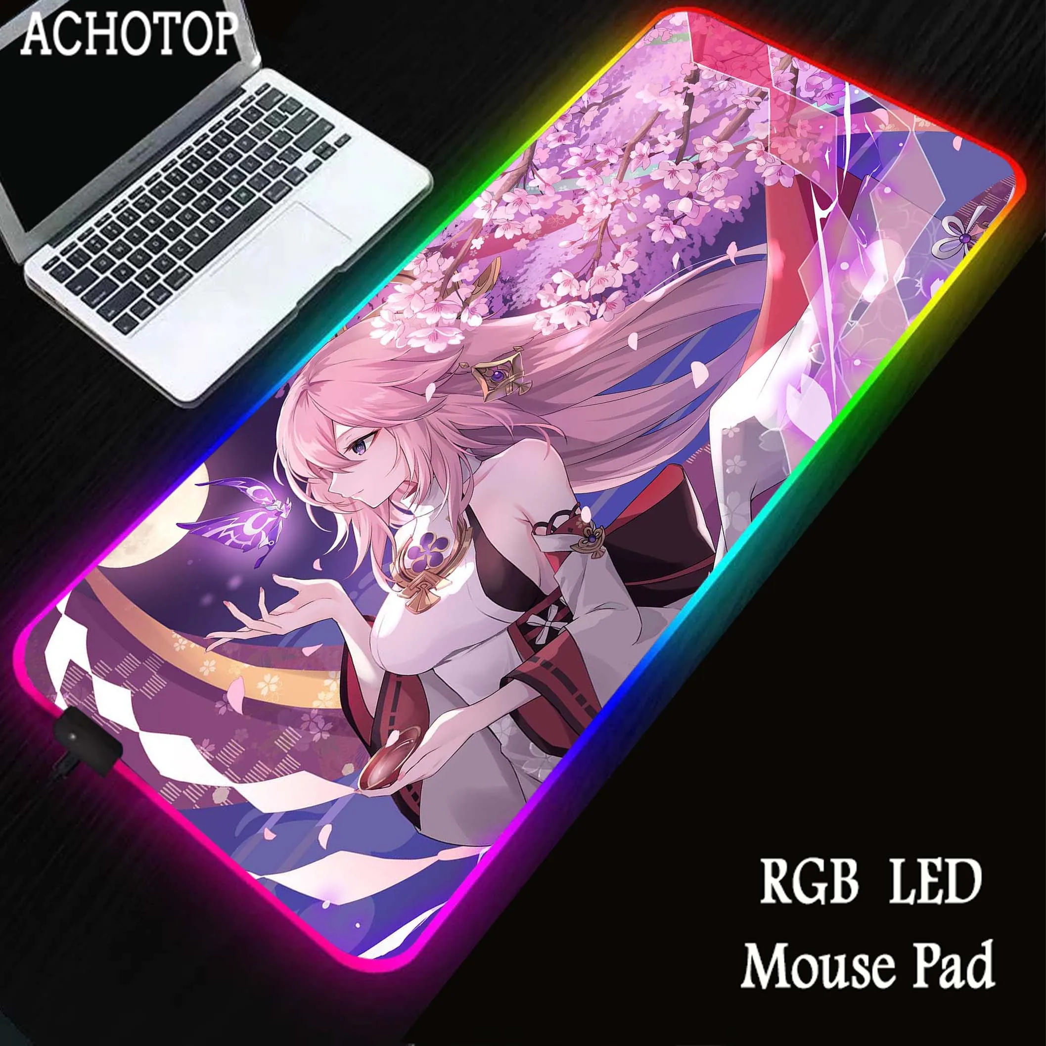 

Genshin Impact Pc Gamer Mouse Pad RGB Gaming Backlit Mousepad XXXL Large Rubber Desk Mat Keyboard Pads Speed Mouse Mat XXL 40x90