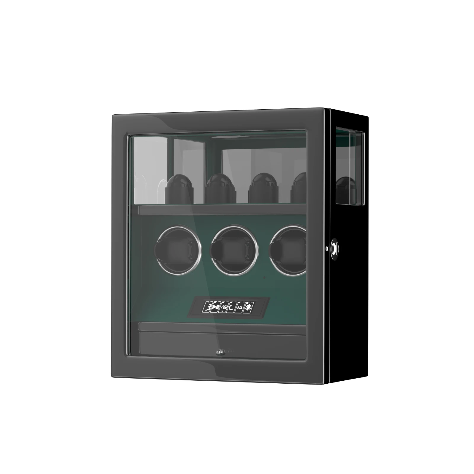 S411d093f43be42aea2ec766b9d97a7e4g Fingerprint Unlock Automatic Watch Winder 3 Slots Display and Jewelry Storage Drawer Remote Control Watch Safe Box