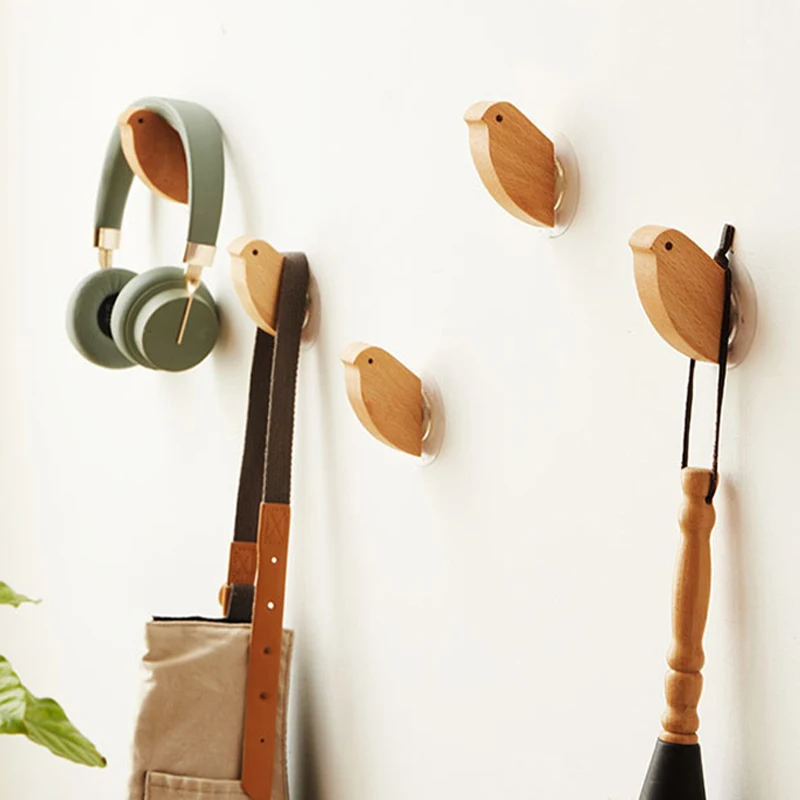 Description Picture 3 of itemNew Wood Bird Hook Walnut Hanging Hanger Bathroom Wall Hook Kitchen Door Clothes Storage Rack For Home Towel Key Decoration Hook