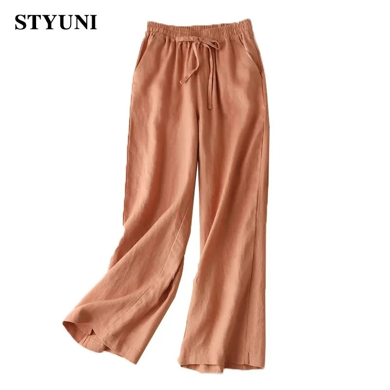 Orange 5 Colors Straight Casual Cotton Linen Trousers Women's Pants