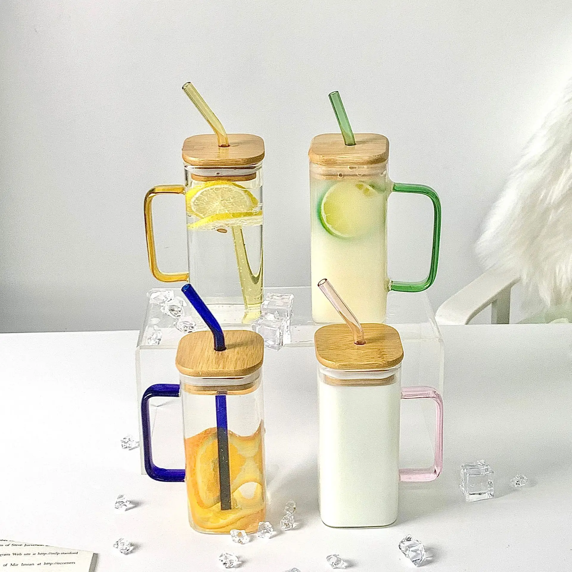 1pc,mason Jar Cups With Lids And Straws, 20oz Glass Cups With Bamboo Lids,  Iced Coffee Tumbler With Straw, Cute Cups, Summer Drinkware, Home Kitchen