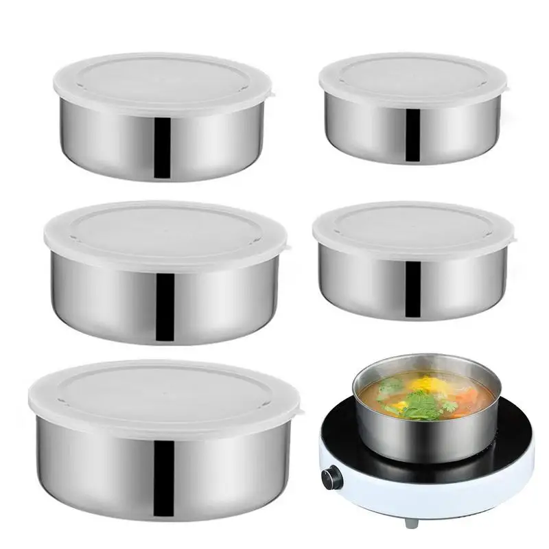 

Mixing Bowl Set 5 Pcs Nesting Stainless Steel Mixing Bowls Machine Washable Kitchen Food Containers With Airtight Lids
