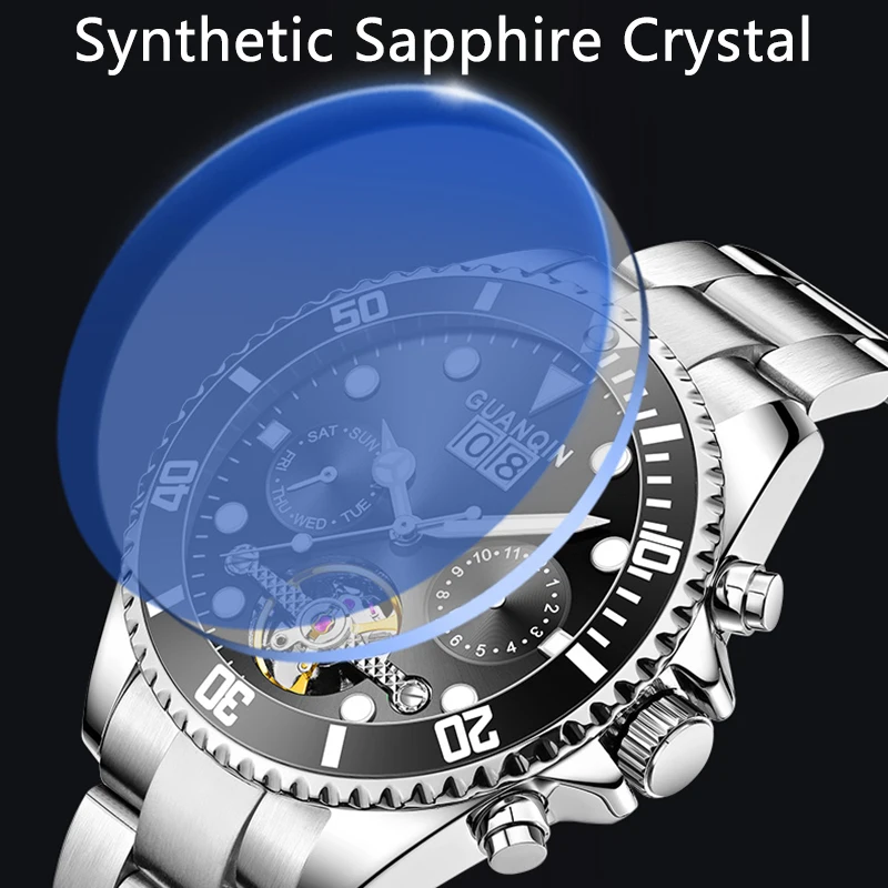 GUANQIN Orologio meccanico automatico originale da uomo, 42 mm, quadrante grande, scheletro, data, settimana, orologi da polso da uomo di lusso di alta marca_voghion.com