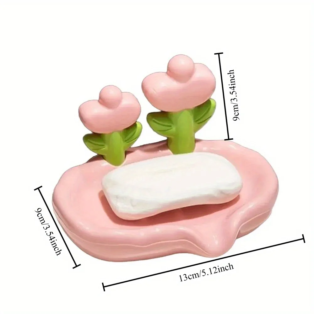 Floral Soap Box Flower Shaped Bathroom Decor Plastic Soap Holder with Drain Holes Portable Soap Dish for Sink Storage​