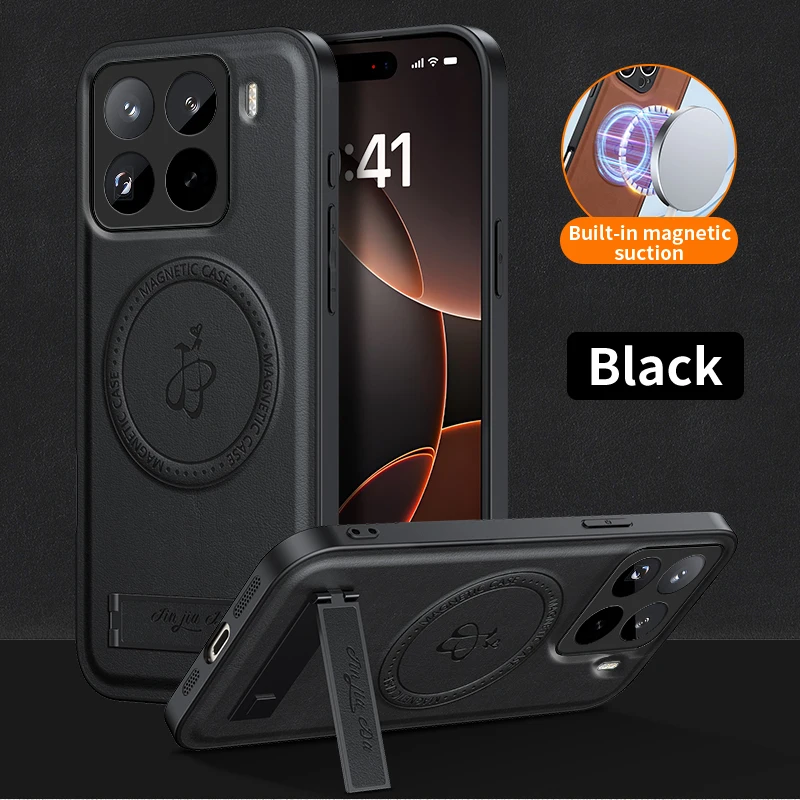 Enhanced Leather Stand Case - Magnetic, Wireless Charging, Shockproof, Camera Shell