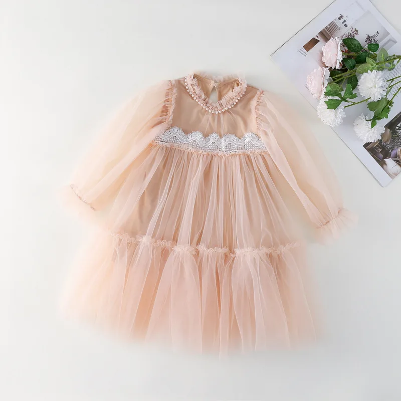 Girls Spring Lace Patchwork Tulle Princess Dress