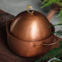 Marmite à soupe en cuivre vintage en forme d'œuf, marmite artisanale, ustensile de cuisson des aliments, mijoter et ragoût de pâtes, avec couvercle, marmite à main de 19 cm 5