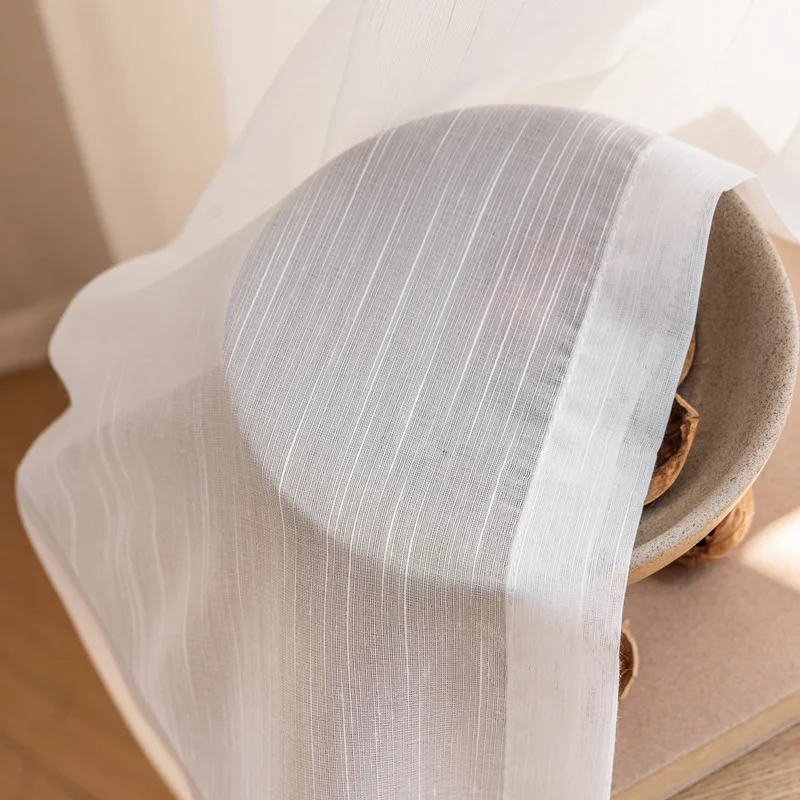 Custom Size Semi Solid White Striped Tulle Window Sheer Curtain Tulles for Living Room Bedroom Voile Kitchen Drape Blinds Drapes 2