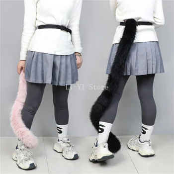 Coda di gatto lunga 120 cm avvolgente per la gamba Accessorio Cosplay Prop Coda pelosa realistica Coda di animale in morbida pelliccia sintetica per costume Anime Con