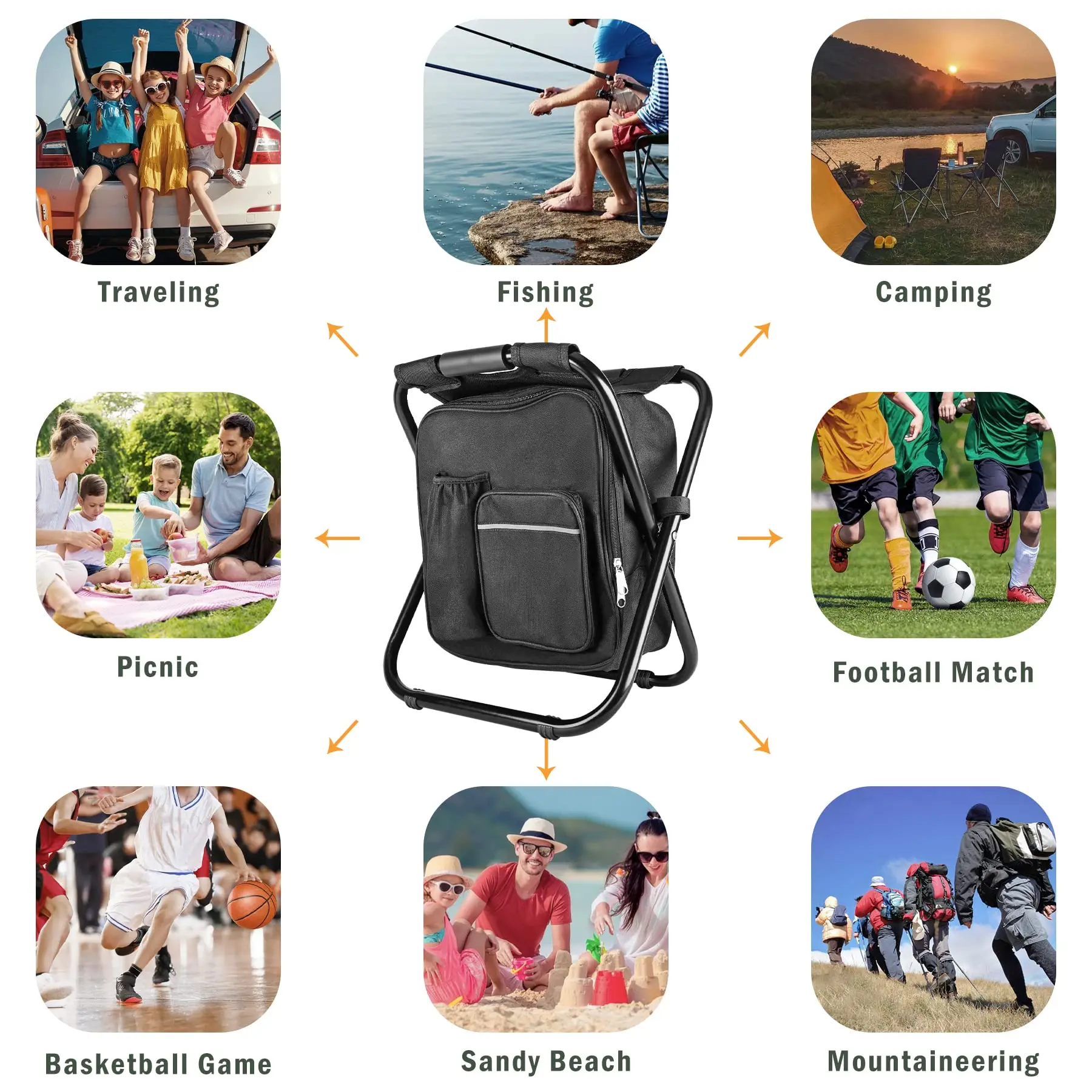 Backpack Stool Cooler Chair，Portable Lightweight Stool Backpack Folding Fishing Cooler for Camping Hunting Fishing