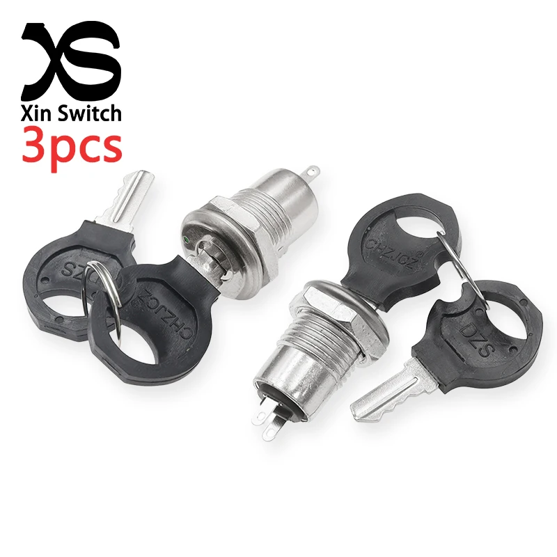 สวิตช์ล็อคอิเล็กทรอนิกส์โลหะ S1203 ขนาด 12 มม. พร้อมกุญแจ 3 ชิ้น แบบ 2 ขา ติดตั้งง่าย ล็อคตัวเองได้ ใช้กับล็อคโทรศัพท์ ล็อคลิฟต์ พร้อมน็อต 1