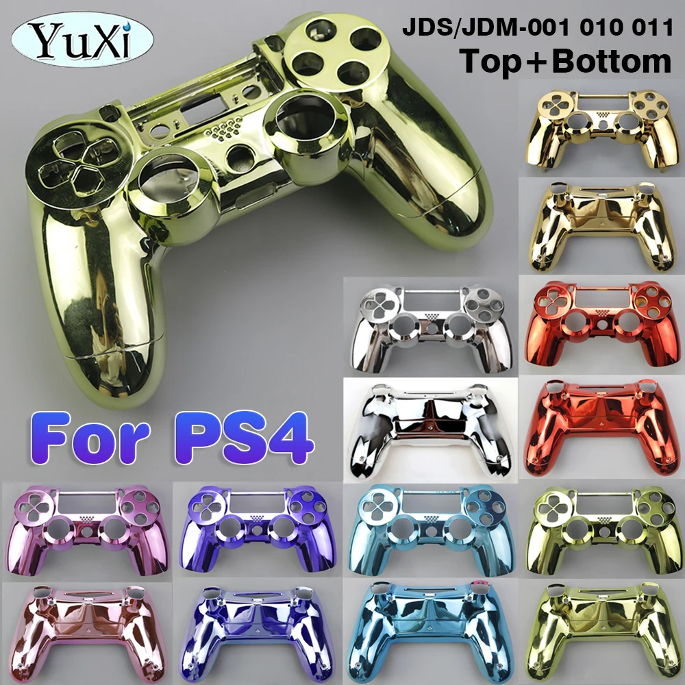 

1Set Full Shell Housing Replacement For PS4 JDS JDM 001 010 011 Gamepad Control Chrome Plating Top Bottom Faceplate Cover Case