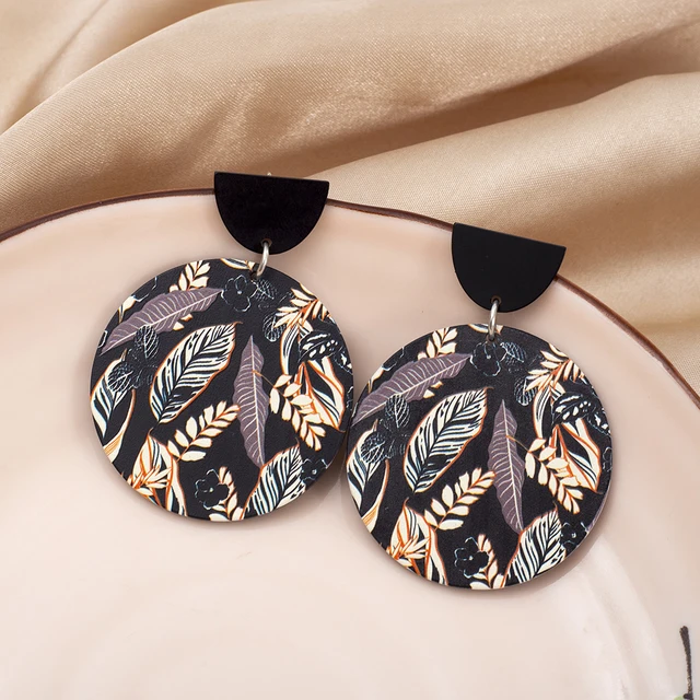 Vivian Acrylic 3D Printing Leaf Dangle Earrings 1