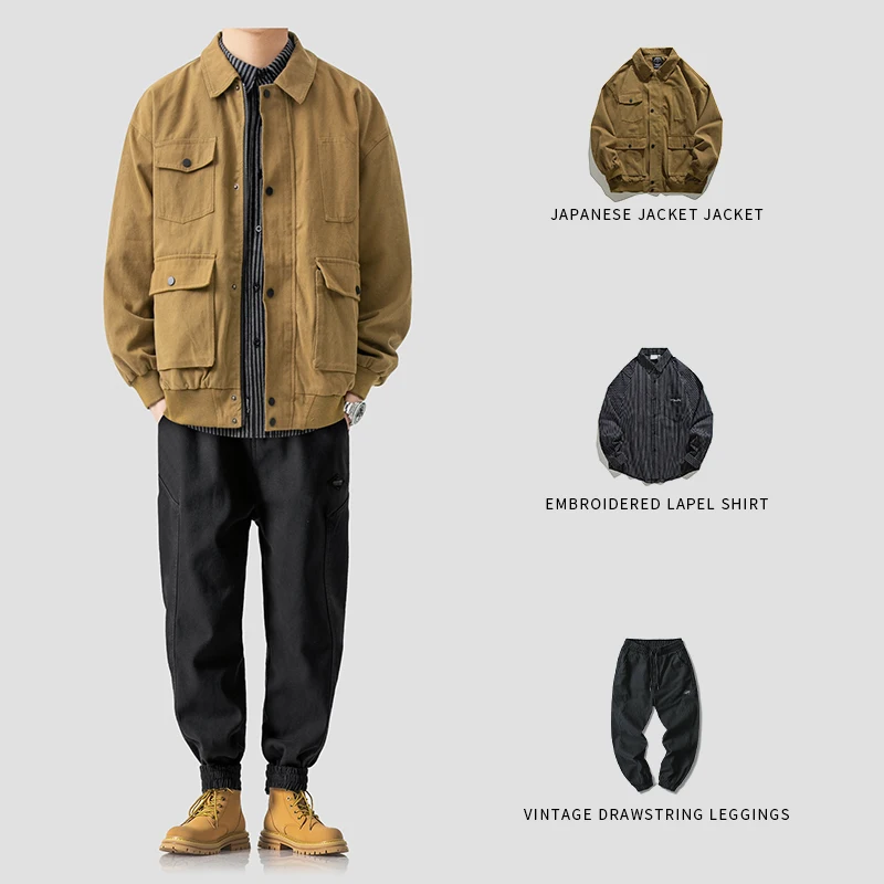 

Maden Vintage Paris Buckle Jackets For Men Loose Cotton Solid Chore Coat Workwear Casual Jacket Man Clothing Japanese