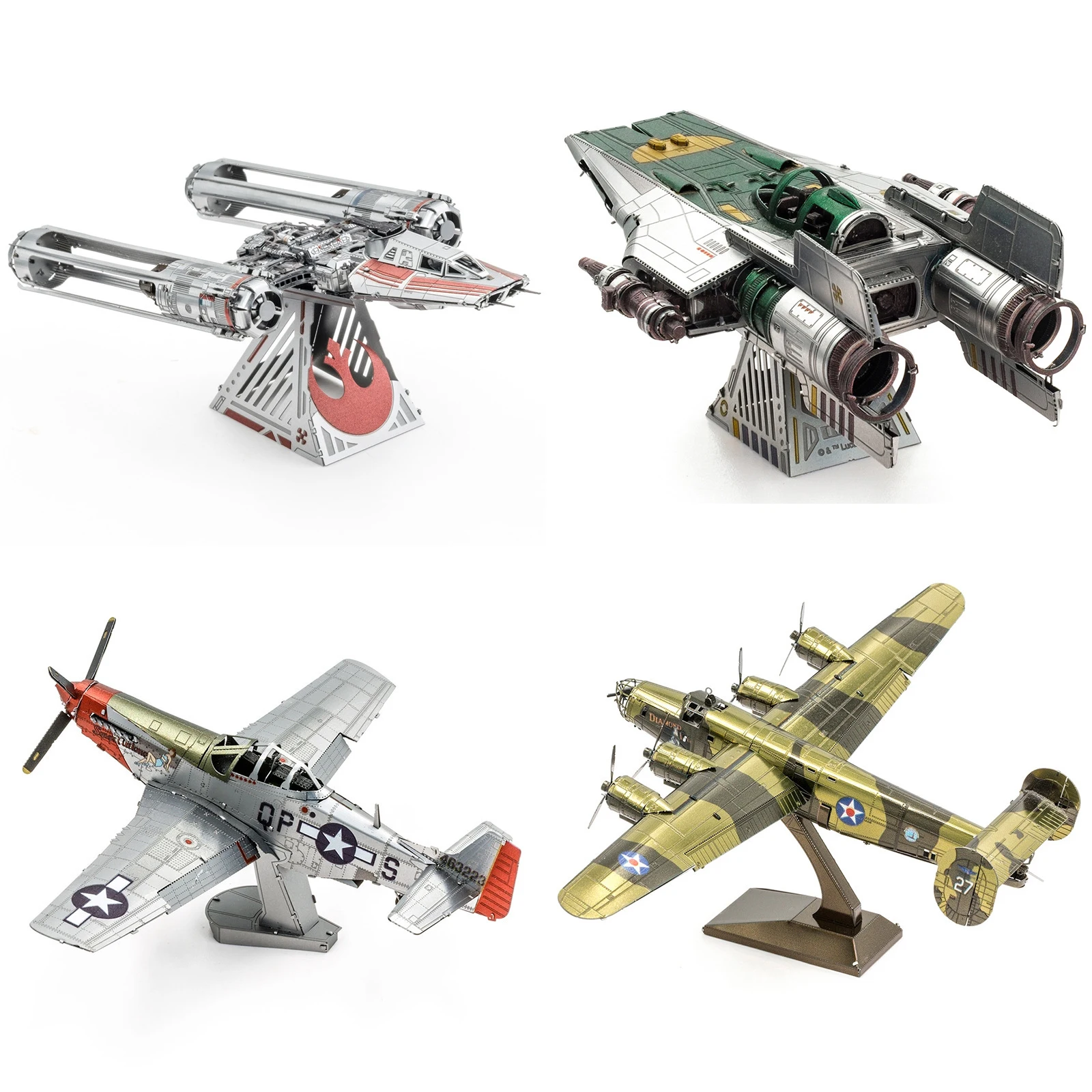 DIY Mini Colorful 3D Metal Puzzle B-24 Aircraft Model A Y wing fighter Handmade Patchwork jigsaw puzzles for Adults Gift Toys