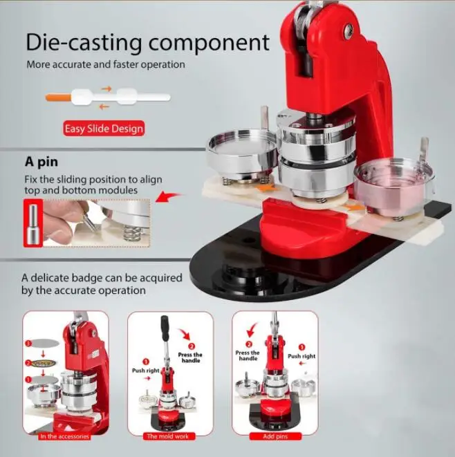 Badge Maker 25/32/37/44/58mm Button Making Machine Mold Free 300pcs Pin Parts Press Kit Circle Manufacture Button Making Tool
