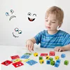 Kids Montessori Toys DIY Face Emoticon Change Cube Wooden Blocks with 64 pcs Cards Learning Education Toy 2