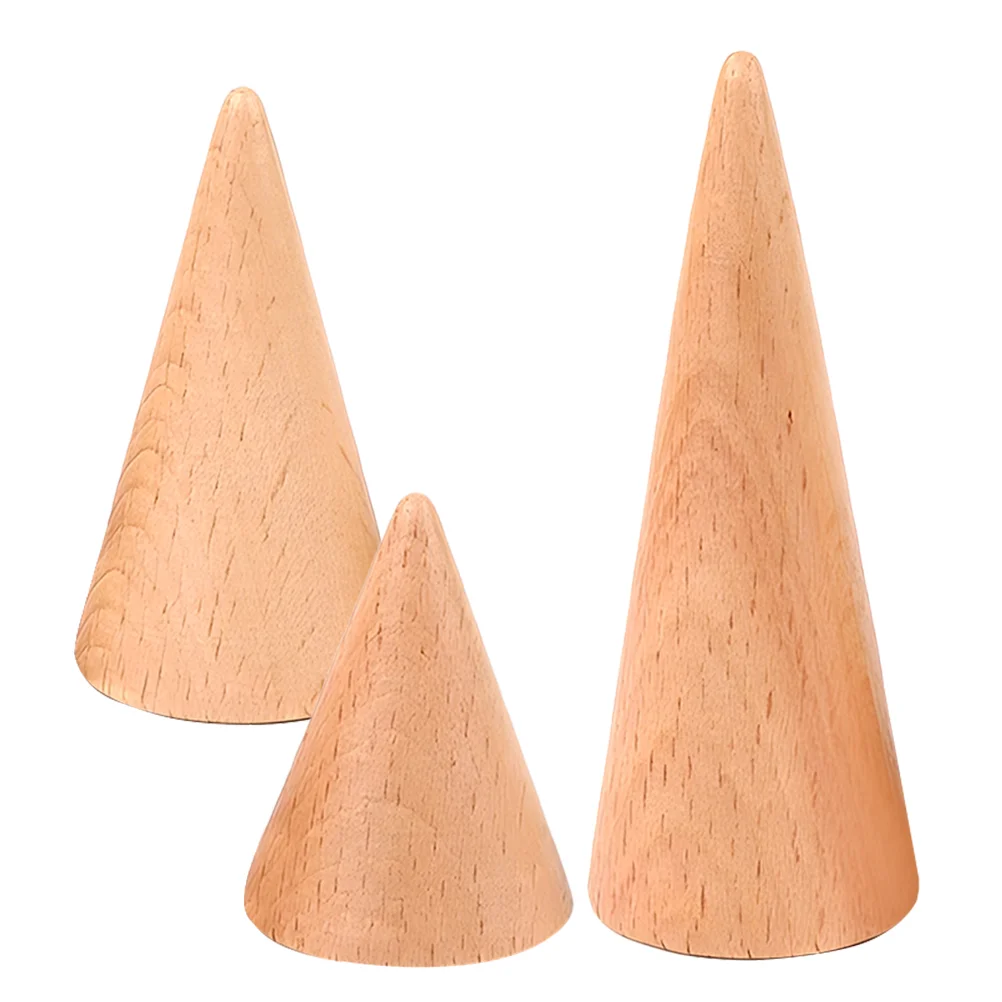 

3 Pcs Ring Display Base Shelf Storage Rack Wood Stand Cone Bracelet Jewelry Bracket Holder Holders Beech Wooden