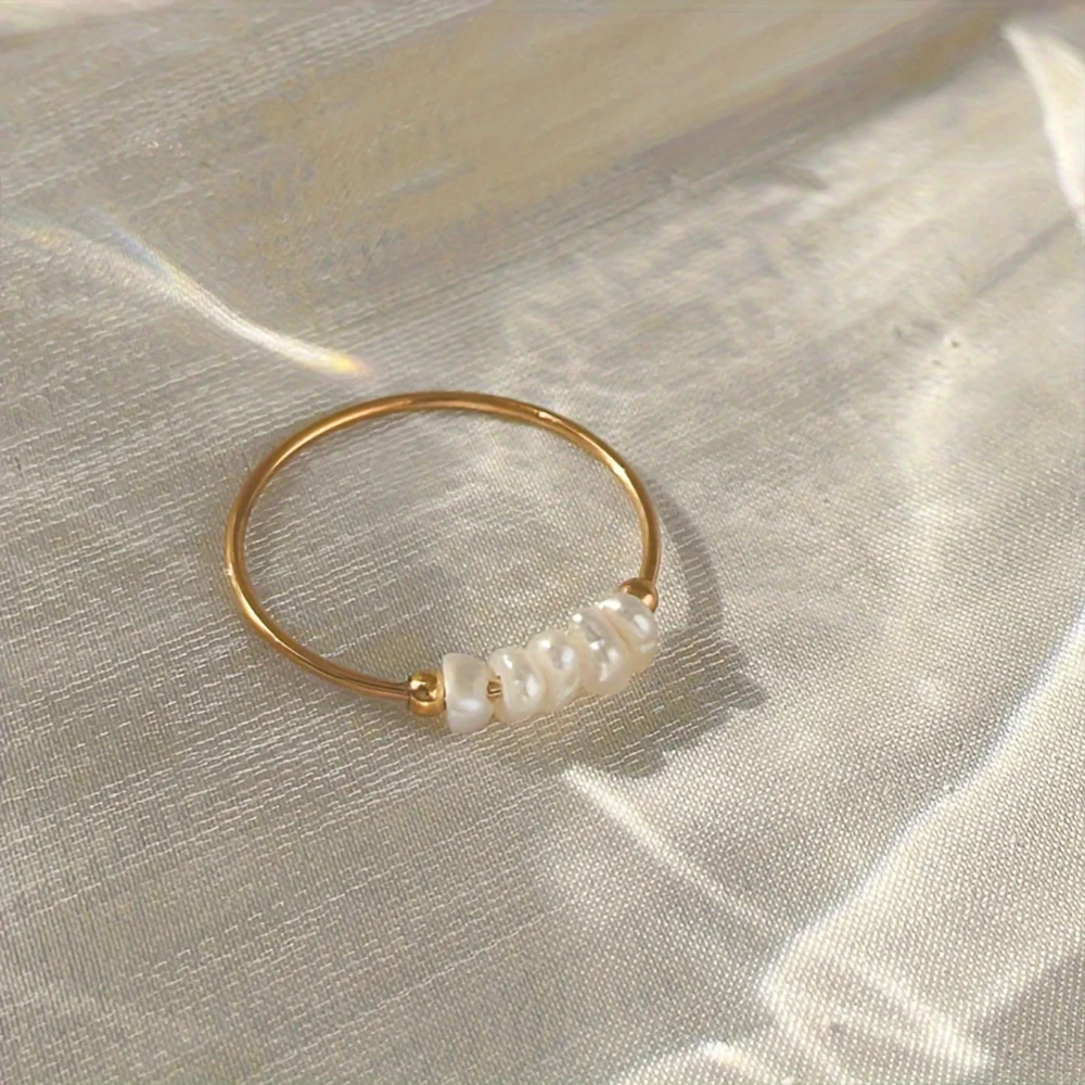 Fashion rings eManco freshwater pearls stainless steel gold-plated round holiday jewelry gifts