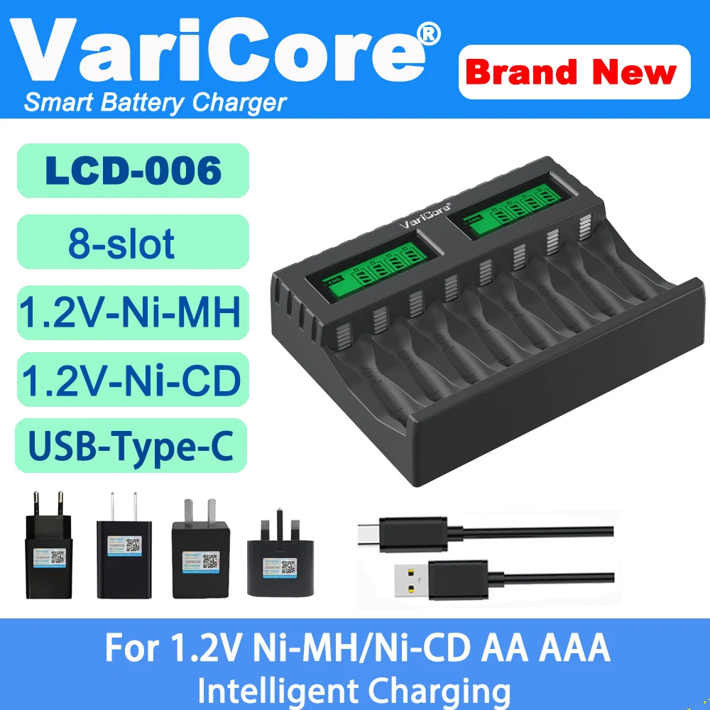 Battery Charger 2-12-slot Intelligent Portable For 3.7V 1.5v Lithium 18650 26650 21700 18500 18350 16340 1.2V NI-MH Ni-Cd AA AAA
