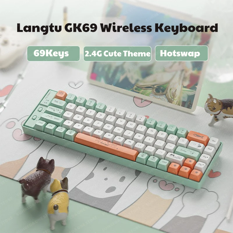 Teclado Mecânico sem Fio para Jogos 2.4g Bluetooth com Fio 3-mode Hotswap Rgb Backlit 69key Computador Laptop Langtu-gk69 - Imagem 3