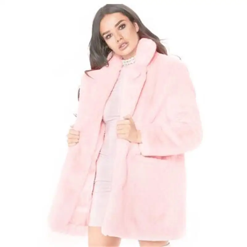 2023 New Fashion warm Rabbit Hair Faux Fur Coat Women Elegant Long Loose Oversize Coats Plus Size S-3XL Solid Color thick Jacket